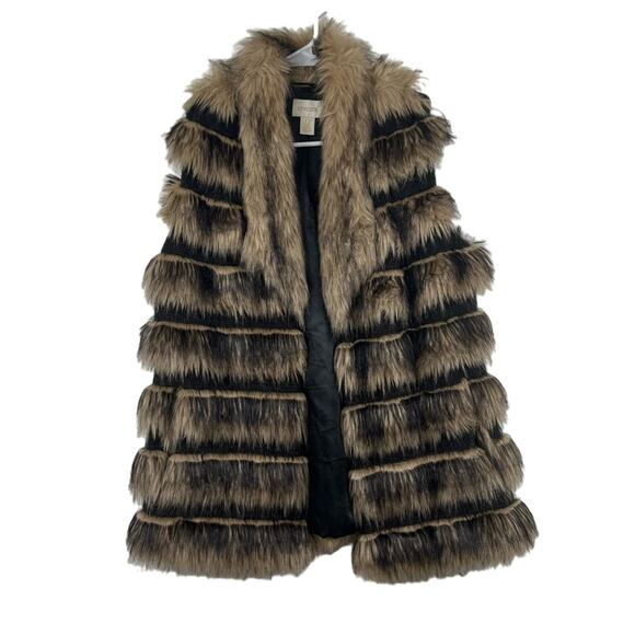 Chico's Womens Small Faux Fur Open Front Vest Boho Hippie Winter Glam Vegan - Picture 1 of 10